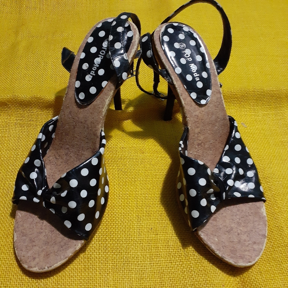 Womens polka dot heeled sandals